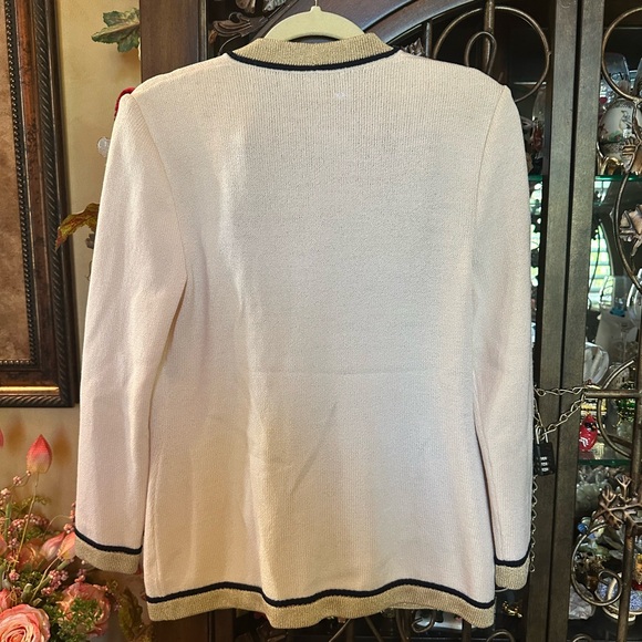 St. John Cream, Gold and Navy Knit Pant Set - Picture 5 of 7